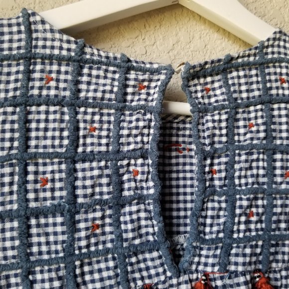 Zara Woman Gingham Check Embroidered Tassel Top Boho Blue White Womens Size S - Picture 4 of 12